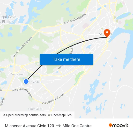 Michener Avenue Civic 120 to Mile One Centre map