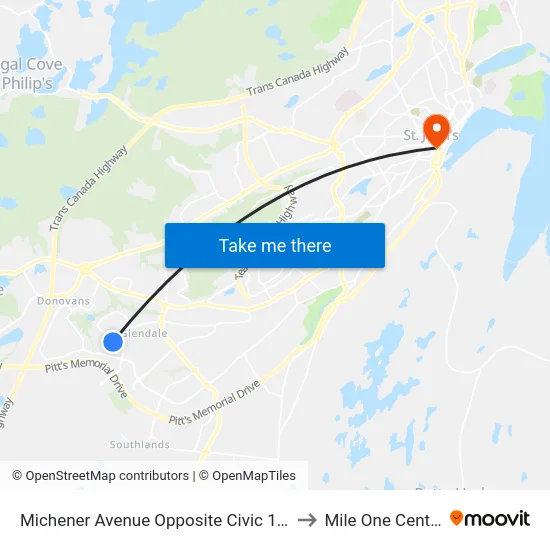 Michener Avenue Opposite Civic 135 to Mile One Centre map