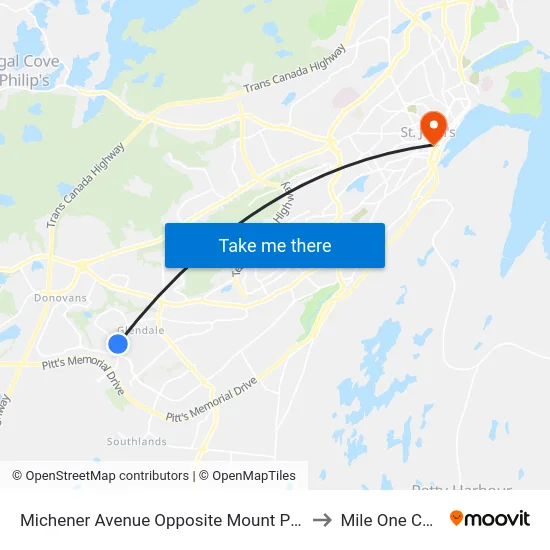 Michener Avenue Opposite Mount Pearl High to Mile One Centre map