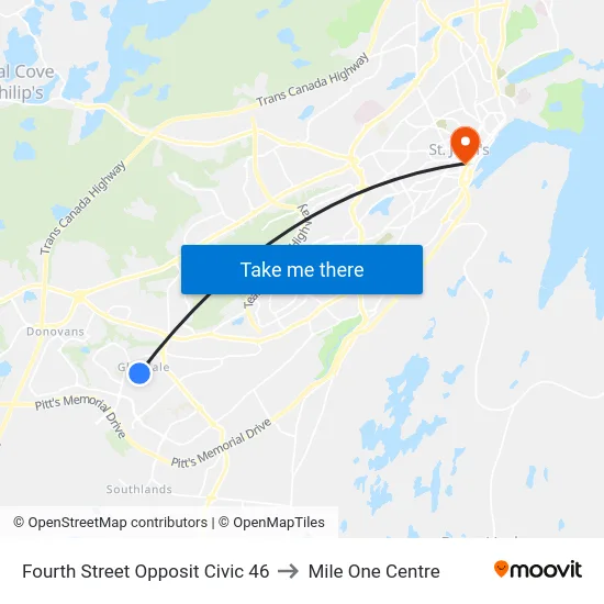 Fourth Street Opposit Civic 46 to Mile One Centre map