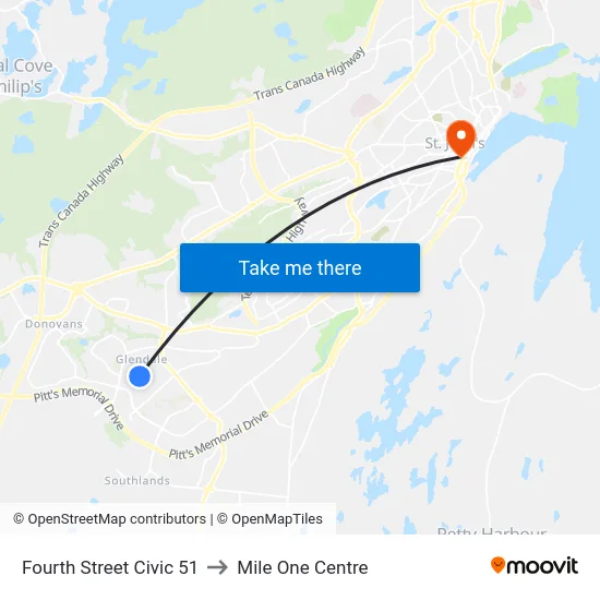 Fourth Street Civic 51 to Mile One Centre map