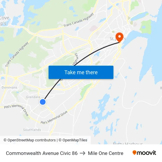 Commonwealth Avenue Civic 86 to Mile One Centre map
