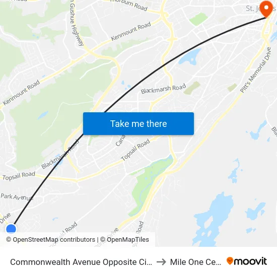 Commonwealth Avenue Opposite Civic 115 to Mile One Centre map