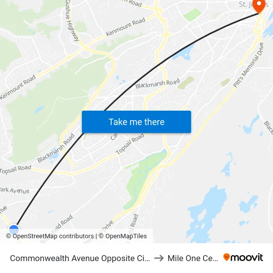 Commonwealth Avenue Opposite Civic 133 to Mile One Centre map