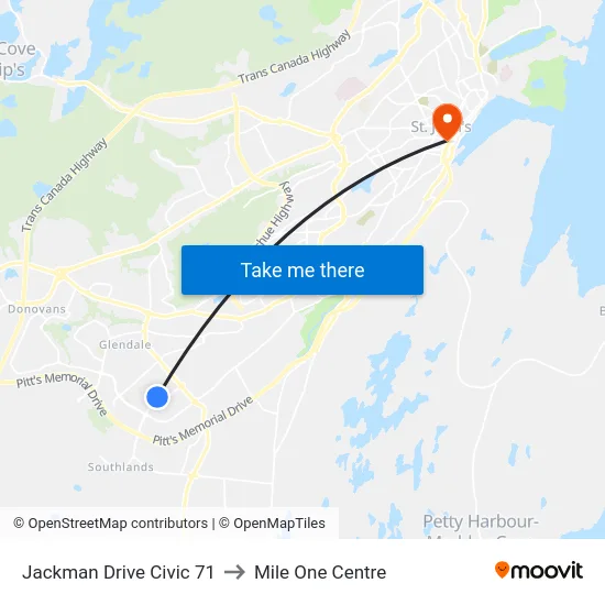 Jackman Drive Civic 71 to Mile One Centre map