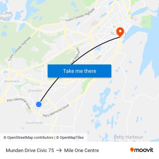 Munden Drive Civic 75 to Mile One Centre map