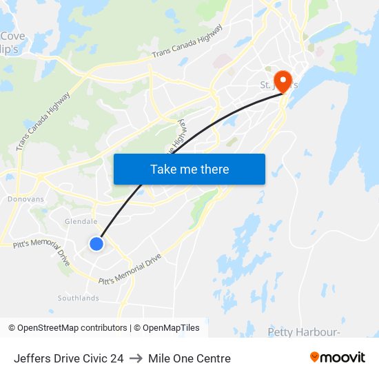 Jeffers Drive Civic 24 to Mile One Centre map