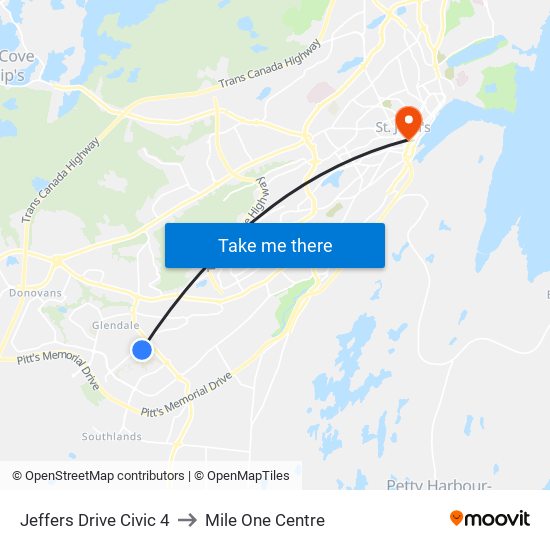 Jeffers Drive Civic 4 to Mile One Centre map