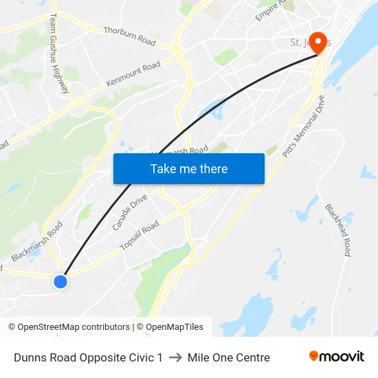 Dunns Road Opposite Civic 1 to Mile One Centre map