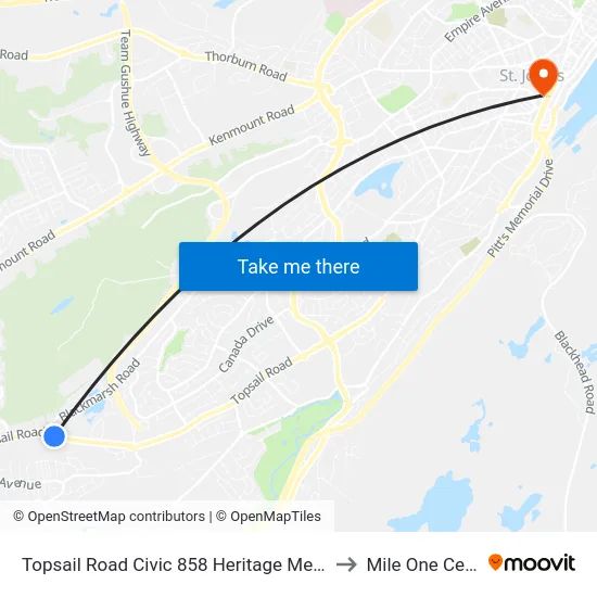 Topsail Road Civic 858 Heritage Memorials to Mile One Centre map