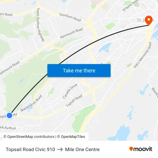 Topsail Road  Civic 910 to Mile One Centre map