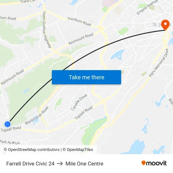 Farrell Drive Civic 24 to Mile One Centre map