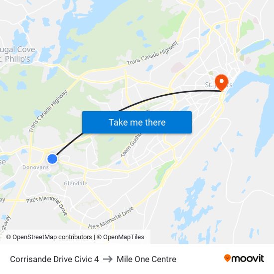 Corrisande Drive Civic 4 to Mile One Centre map