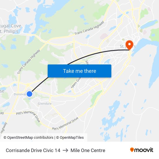 Corrisande Drive Civic 14 to Mile One Centre map