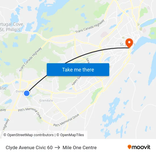 Clyde Avenue Civic 60 to Mile One Centre map