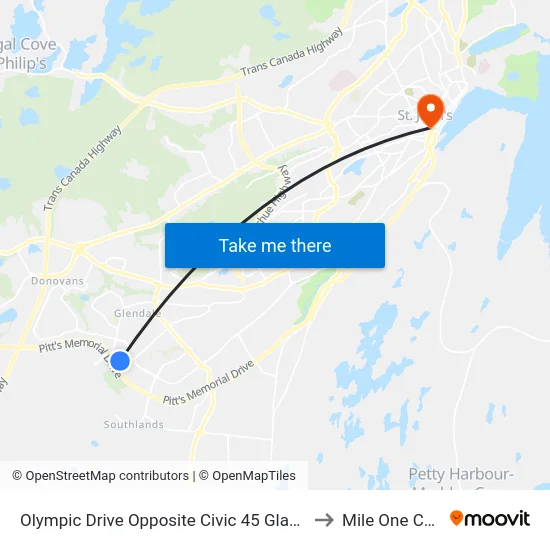 Olympic Drive Opposite Civic 45 Glacier Arena to Mile One Centre map