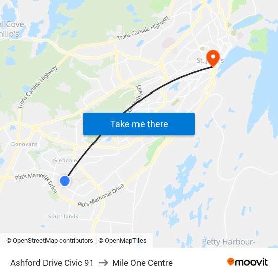 Ashford Drive Civic 91 to Mile One Centre map