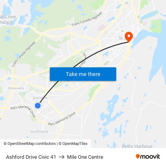 Ashford Drive Civic 41 to Mile One Centre map