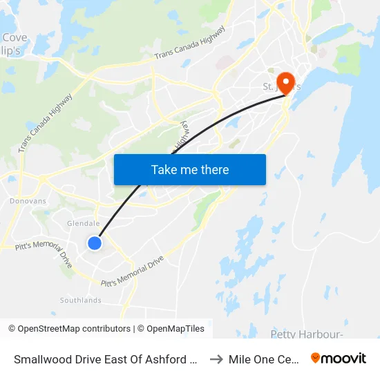 Smallwood Drive East Of Ashford Drrive to Mile One Centre map