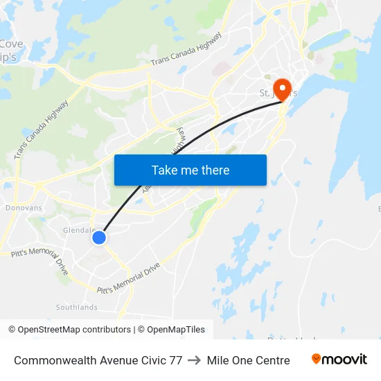 Commonwealth Avenue Civic 77 to Mile One Centre map