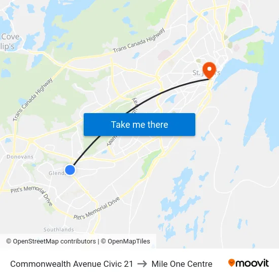Commonwealth Avenue Civic 21 to Mile One Centre map