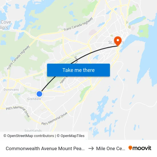 Commonwealth Avenue Mount Pearl Plaza to Mile One Centre map