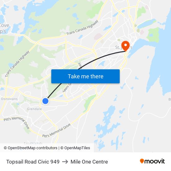 Topsail Road Civic 949 to Mile One Centre map