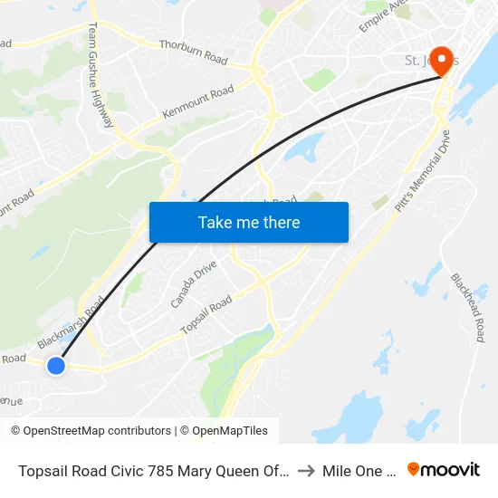 Topsail Road Civic 785 Mary Queen Of the World School to Mile One Centre map