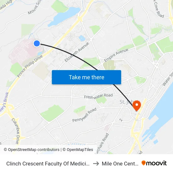 Clinch Crescent Faculty Of Medicine to Mile One Centre map