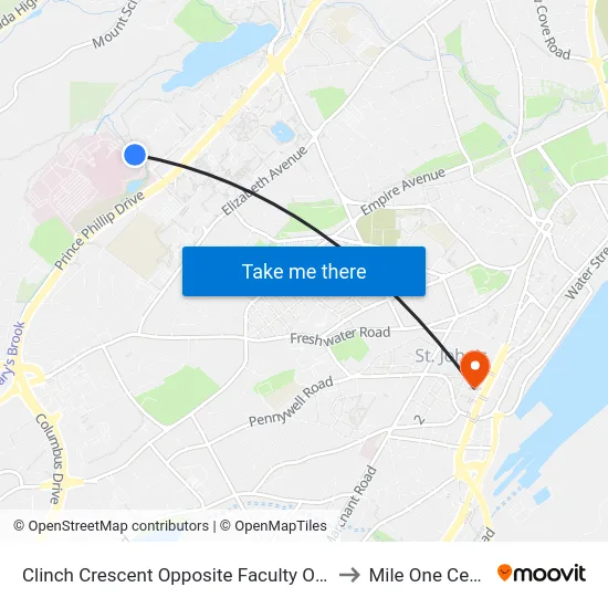 Clinch Crescent Opposite Faculty Of Med to Mile One Centre map