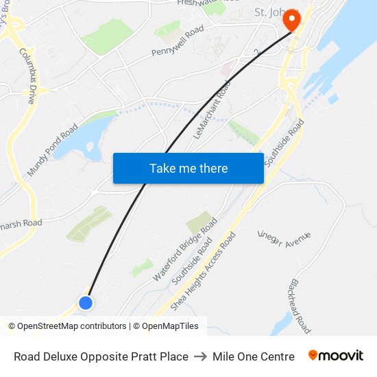 Road Deluxe Opposite Pratt Place to Mile One Centre map