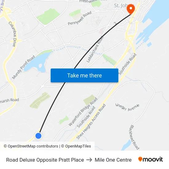 Road Deluxe Opposite Pratt Place to Mile One Centre map
