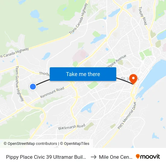 Pippy Place Civic 39 Ultramar Building to Mile One Centre map