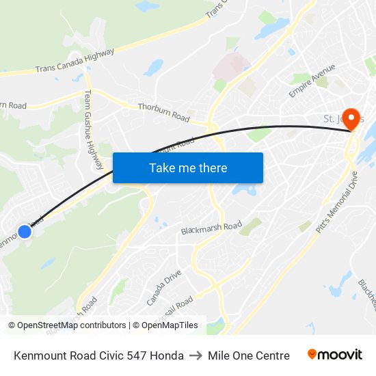 Kenmount Road Civic 547 Honda to Mile One Centre map