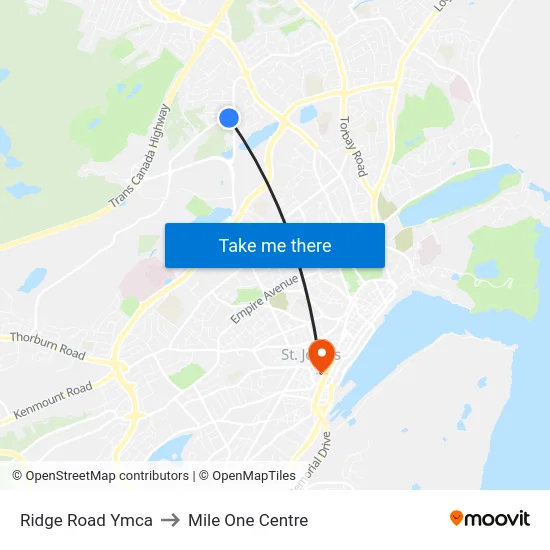 Ridge Road Ymca to Mile One Centre map