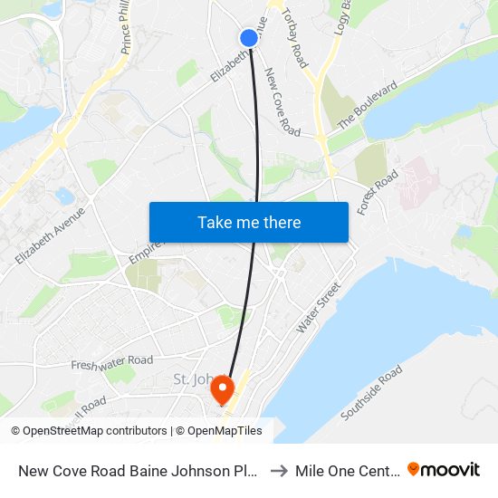 New Cove Road Baine Johnson Plaza to Mile One Centre map