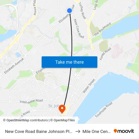 New Cove Road Baine Johnson Plaza to Mile One Centre map