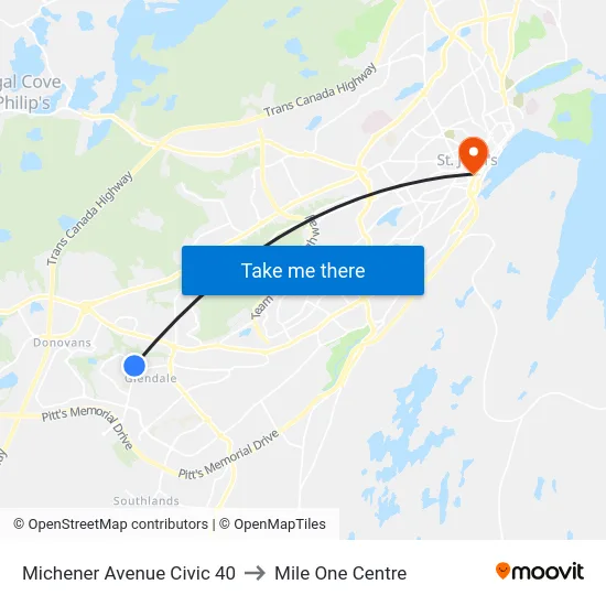 Michener Avenue Civic 40 to Mile One Centre map