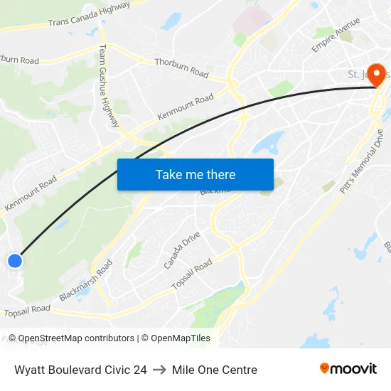 Wyatt Boulevard Civic 24 to Mile One Centre map
