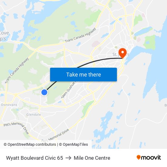 Wyatt Boulevard Civic 65 to Mile One Centre map