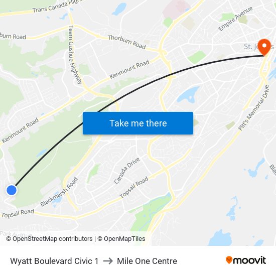 Wyatt Boulevard Civic 1 to Mile One Centre map