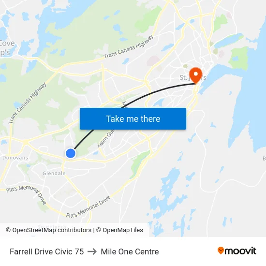Farrell Drive Civic 75 to Mile One Centre map