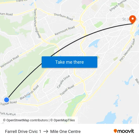 Farrell Drive Civic 1 to Mile One Centre map
