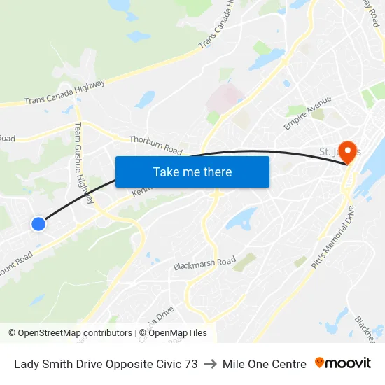 Lady Smith Drive Opposite Civic 73 to Mile One Centre map