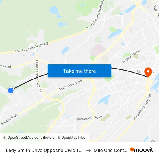 Lady Smith Drive Opposite Civic 157 to Mile One Centre map