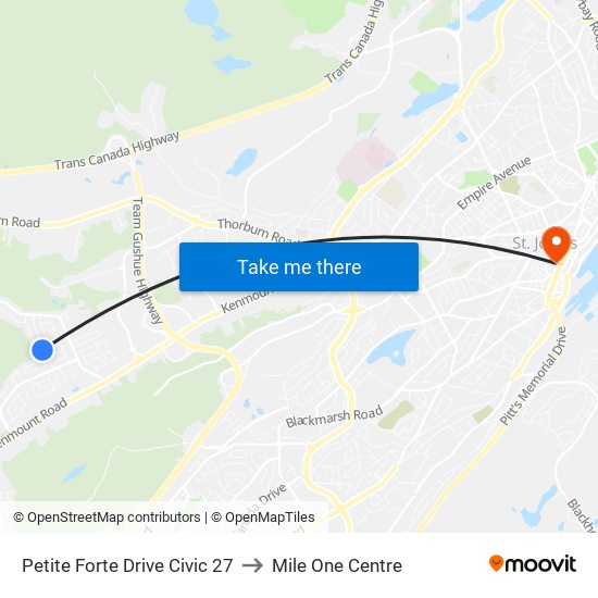 Petite Forte Drive Civic 27 to Mile One Centre map