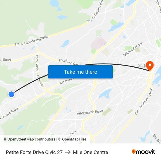 Petite Forte Drive Civic 27 to Mile One Centre map