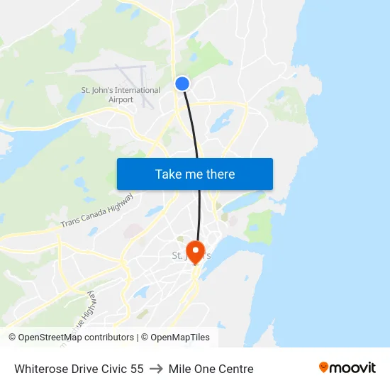 Whiterose Drive Civic 55 to Mile One Centre map
