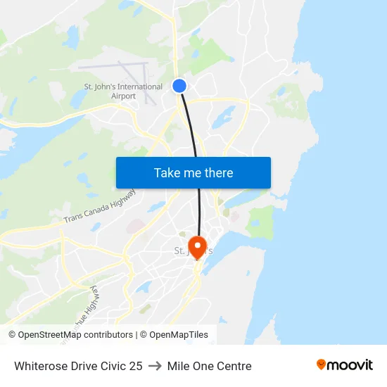 Whiterose Drive Civic 25 to Mile One Centre map