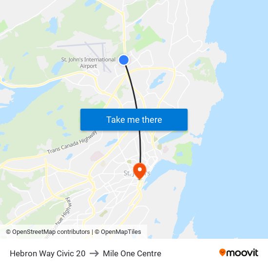 Hebron Way Civic 20 to Mile One Centre map